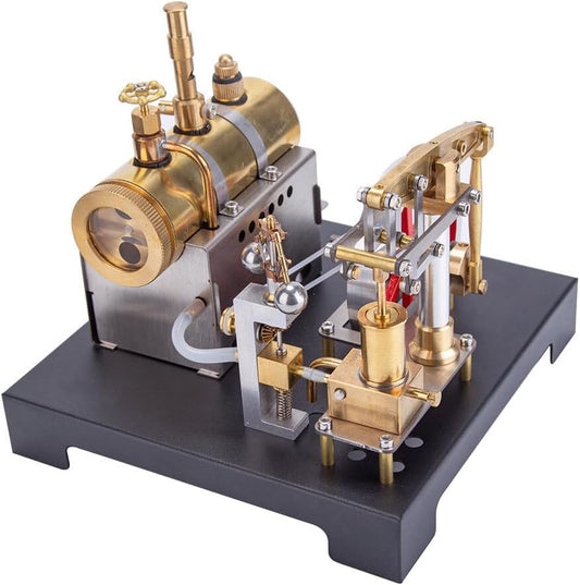 Un modele de machine a vapeur a structure metallique en coloris gris et beige