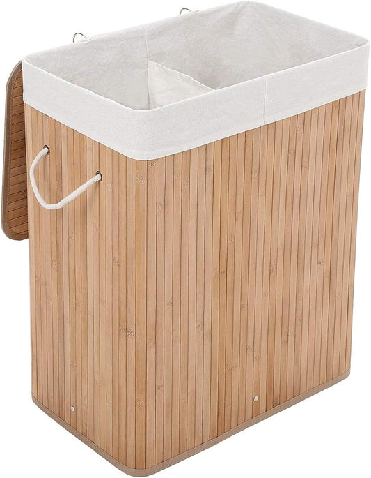 Ce panier a linge avec un revetement en coton dispose aussi d'une structure pliante