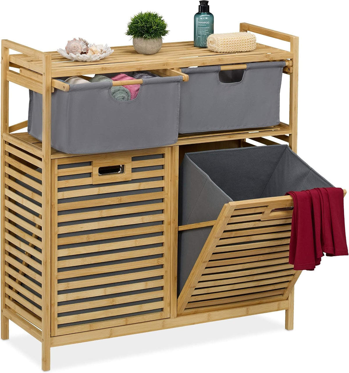 Decouvrez ce trieur a linge aux elements en bois en coloris gris
