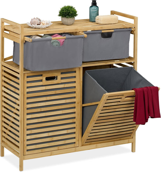 Decouvrez ce trieur a linge aux elements en bois en coloris gris