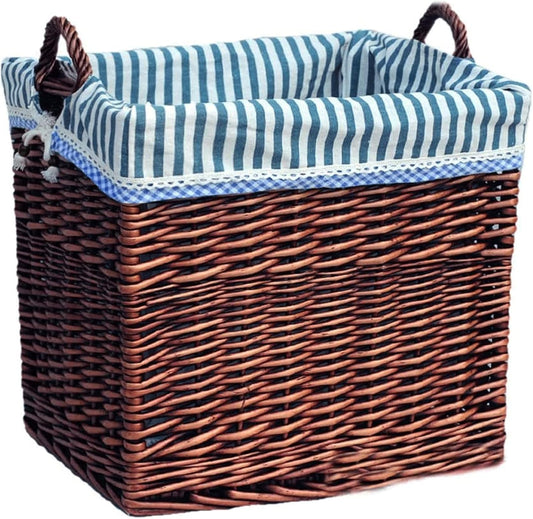 Un panier a linge se decline en coloris rouge et bleu